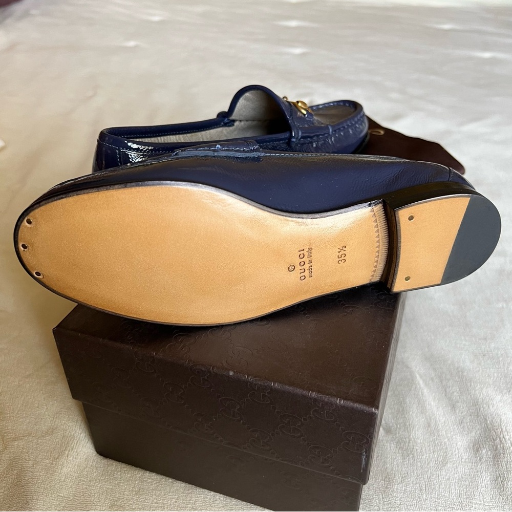 Gucci Navy Patent Leather Loafers with Gold Detail - Picture 5 of 5